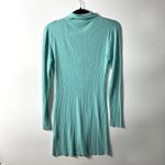ZARA  aqua ribbed knit bodycon button‎ up dress women’s size large Photo 5
