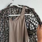 Samuel Dong Women’s Lace Textured Collared Button Down Long Sleeve w/Camisole‎ L Tan Size L Photo 5