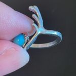 Turquoise stone silver plated antler ring size 6 Photo 7