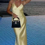 ZARA  maxi dress flowy butter yellow satin effect wedding evening party Photo 0