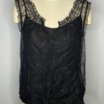 Ann Taylor LOFT Black Camisole with Lace and Buttons Overlay Top- Size Small Photo 0