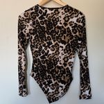 Gaze Leopard Print Long Sleeve Bodysuit‎ Women's Small Brown Photo 4