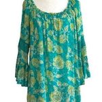 Ruby Rd  Top Blouse Turquoise Green Floral 3/4 Bell Sleeve Boho Tunic Size XL Photo 0