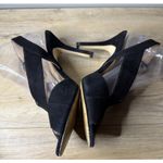 Michael Kors  Black Suede Peep Toe Platform Heels Gold Buckle Dress Shoes Size 9M Photo 4