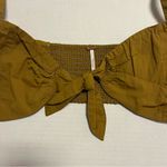 Free People  Top Women’s Olive Green Halter Tie Front Crop Top Sz L EUC Cotton Photo 1