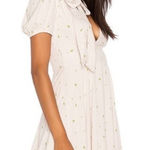 Free People x Revolve Abbie Mini Dress Cream Green Dot Bow Tie Puff Sleeve Size Photo 0