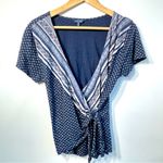 Lucky Brand  Blouse Side Tie Wrap Top V Neck Navy‎ Blue Bohemian Women’s Small Photo 0