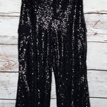 Anthropologie by Size 12 Black Sequin Glam Wide Leg Cargo Pants Photo 0
