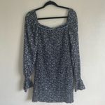 Pink Lily  Blue and White Floral Smocked Long Sleeve Mini Dress Women’s Large Photo 5