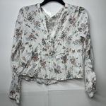 SO  Juniors Small Boho Floral Peasant Top Long Sleeve Lace Up Blouse White Photo 0