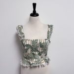 Show Me Your Mumu Ivory Green Bamboo Palm Mini Skirt Sleeveless Crop Top Set XL Photo 3