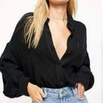 Free People  Oversized Slouchy Studded Waffle Knit Button Down Shirt Black Large Photo 0