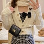 Japanese Kawaii Cottage Cream Beige Floral Knit Thick Cardigan Sweater Jacket Tan Size XS Photo 2