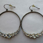 Large 2” gold Hoop Earrings with graduated rhinestones Silver Photo 0