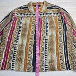 IOS XL Linen Snake Print Button Down Shirt Top Blouse Brown Photo 6