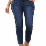 Chico's Perfect Stretch Girlfriend Slim Leg Ankle Jeans Size US 4 Floral Print Photo 0