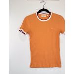 Lacoste Womens Shirt Orange Crew Neck Fantasy Knit Ribbed Slim Fit 34 US Small Photo 4