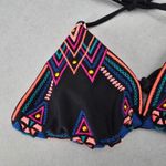Black Embroidered Stud Padded Tie Beach Sports Bikini Bralette Swim Top S Small Photo 2