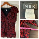 MSK Y2K Red Black Animal Print Blouse Large Ruffle Sheer Flutter Sleeve USA READ Photo 9