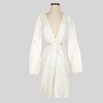DISSH Tina White Linen Twist Mini Dress Size 4 Cutout Long Sleeve V Photo 4