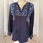 Karen Millen Embroidered Peasant Blouse Long Sleeves Tassel Detail Blue Size 6 Photo 1