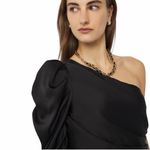 White House | Black Market NEW WHBM Black One Shoulder Satin Tie Blouse Top Shirt size 6 Photo 2