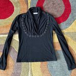 y2k 90’s style Vintage Retro Black Stretch Dressy Floral Sequin Long Sleeve Top Photo 1