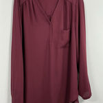 Pleione Womans  Long Sleeve Pullover Blouse XL Maroon V Neck 1/4 Button Up Photo 0
