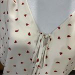 Socialite Cream & Red Watermelon Patterned Top Rouched Sleeves Tie Front (L) EUC Photo 3