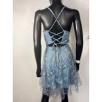 SheIn  Blue Floral Embroidered Tulle Dress Party Cocktail Mini Lace Up Back S Photo 1