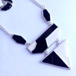 Silver Black Geometric Necklace Earrimgs Bracelet Set Photo 4
