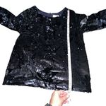 J.O.A. LOS ANGELES NAVY BLUE SEQUIN VELVET CREW NECK SWEATER‎ BC2965 SMALL SHINY Photo 6