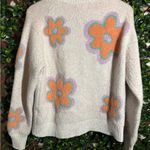 American Eagle Outfitters Cream Sweater with Orange and Purple Floral Design Photo 3
