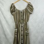 Naif Stripped‎ Milkmaid Boho Earth Tone Midi Button Down Dress Size S Green Photo 4