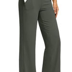 NWT ~ Olive Green Wide Flare Leg Yoga Pants & Pockets Activewear Leggings ~ XS Photo 0