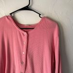 Y2k Pink Ribbed Knit Cardigan Top Ruffle Trim Long Sleeve Button Up Blouse Large Photo 1