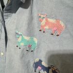 Vtg Casey Coleman Womens Shirt Sz XL Embroidered Cows Pastel Country farmhouse Blue Photo 3