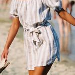 Faithfull the Brand Savoy Dress in Atacama Stripe 100% Linen Off Shoulder Size 6 Photo 15