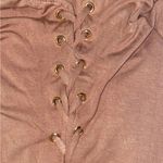 Akira M shorts bodysuit romper one long sleeve side lace up Brown Size M Photo 2