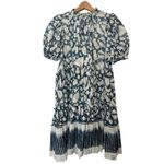Ulla Johnson  Dahlia Dress Blue Batik Short Puff Sleeves Crew Neck Silk Lurex 2 Photo 5