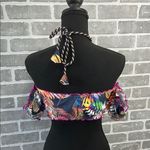 Multicolored Crop Tie Front Bikini Top Women’s Size Small Black Photo 2