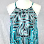 Dress Barn Aqua blue navy and white asymmetrical hem halter midi dress size 10 NWT Photo 2