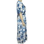 BHLDN  Leila Deep-V Flutter-Sleeve Satin A-Line Gown, Blue/White Bouquet, 18W Photo 11