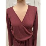 ZARA  Womens Wrap Dress Large Burgundy Midi V-Neck Long Sleeve Knit Photo 3
