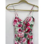 For Love & Lemons  Robin Floral Print Shirred Satin Midi Dress in Mint Size XS Photo 3