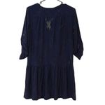 J Valdi Women's Navy Roll Tab Sleeve Drop Waist Eyelet Swim Cover Up Small Blue Photo 1