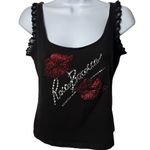 Y2K Roccobarocco Jeans Babydoll Lace Sleeve Jeweled Tank Grunge Rocker XS/S Black Photo 1