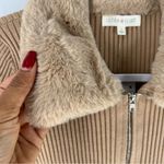 Ultra Flirt Stretch Ribbed Fitted Long Sleeve Zip Front Faux Fur Collar Sweater Photo 3