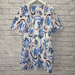 Joy Joy  Pleated Puff Sleeve Dress Sumpy Summer Paisley Size L Blue Pink White Photo 2