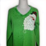 Vintage Quacker Factory Christmas Sweater Women's S Santa Beaded Sequin Green Photo 1